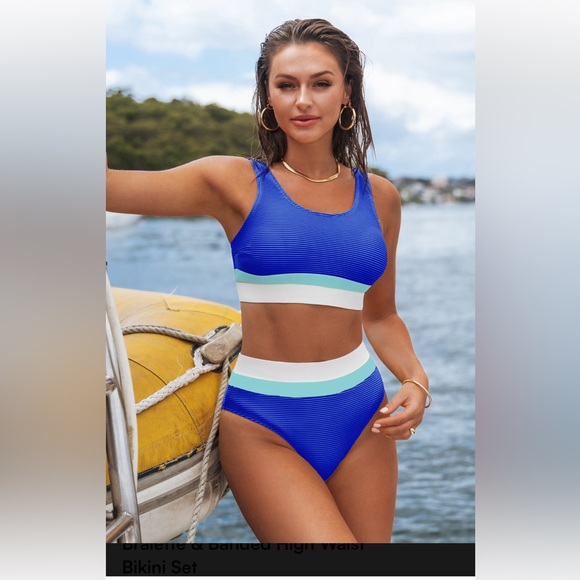 #59 XL Cupshe Blue and White Striped Bikini Set - Picture 1 of 5